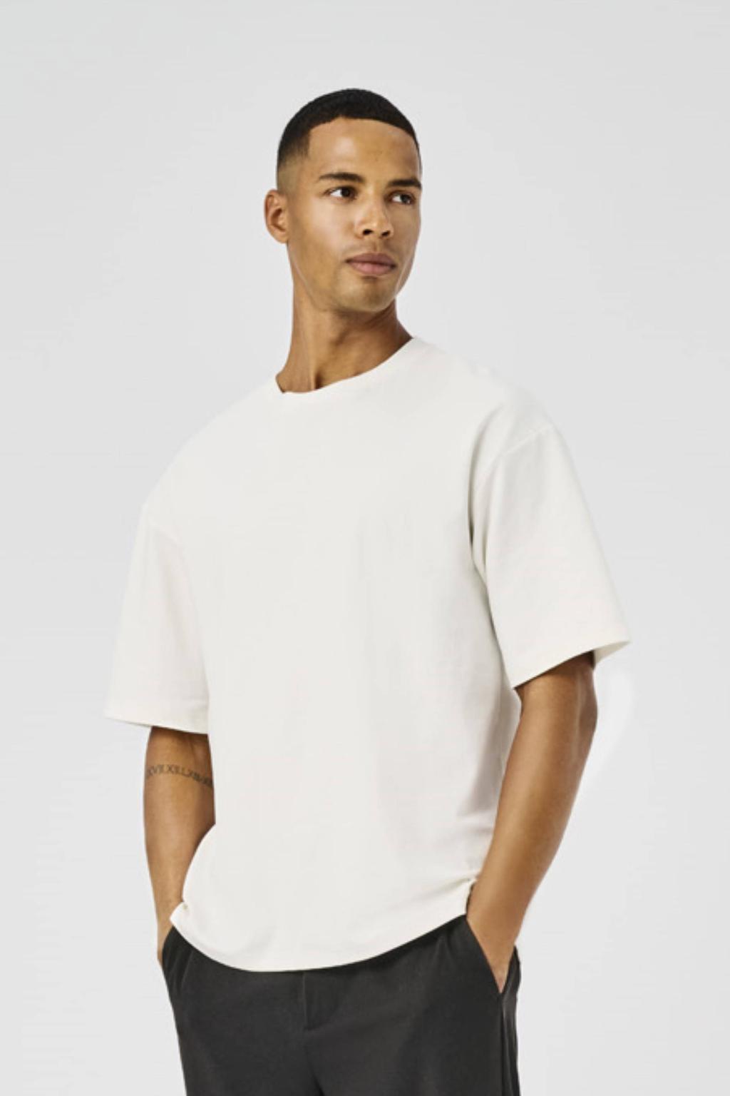 Witte heren ONLY & SONS boxy T-shirt van katoen met effen, korte mouwen en ronde hals