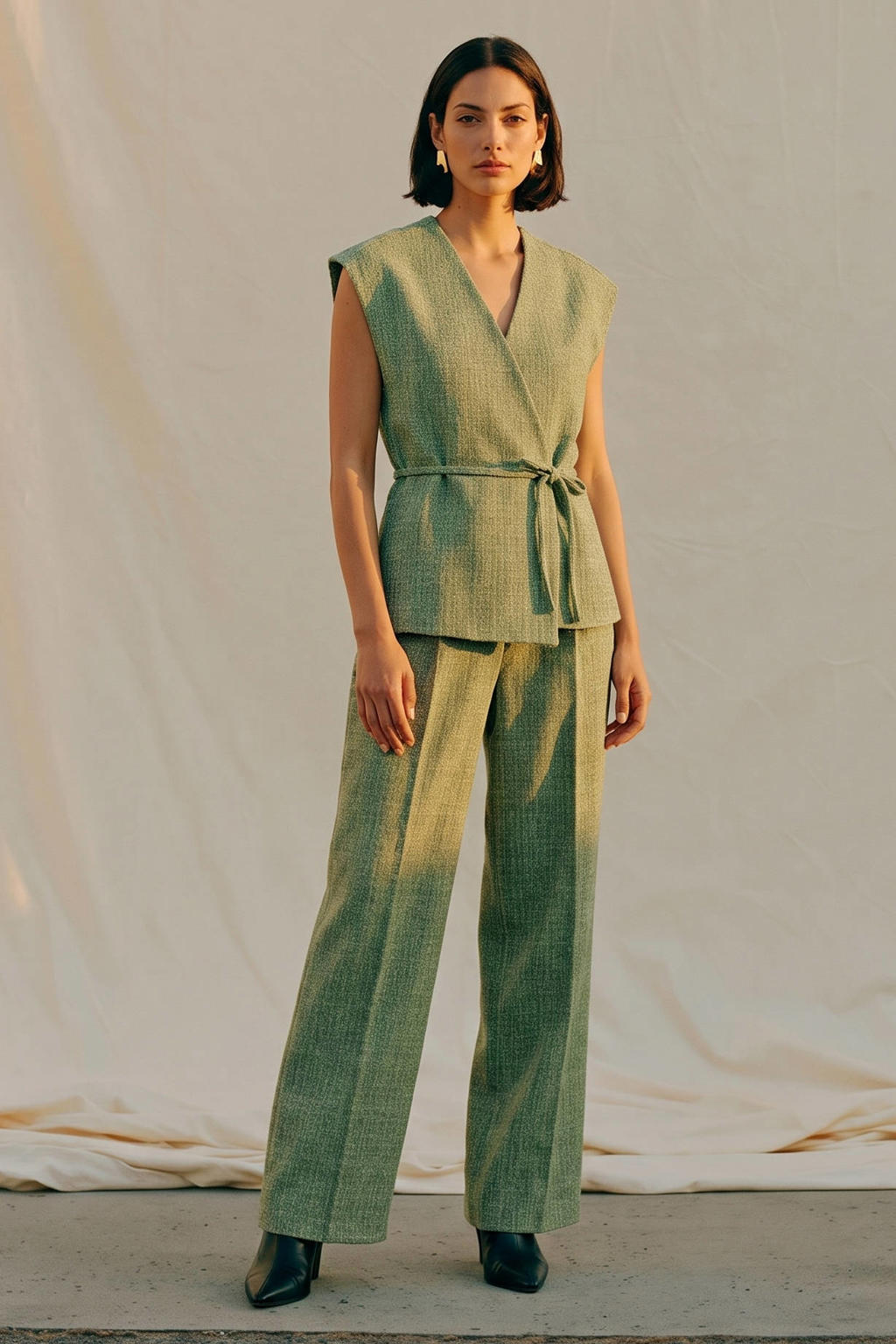 AWARE tweed wide leg pantalon - groen