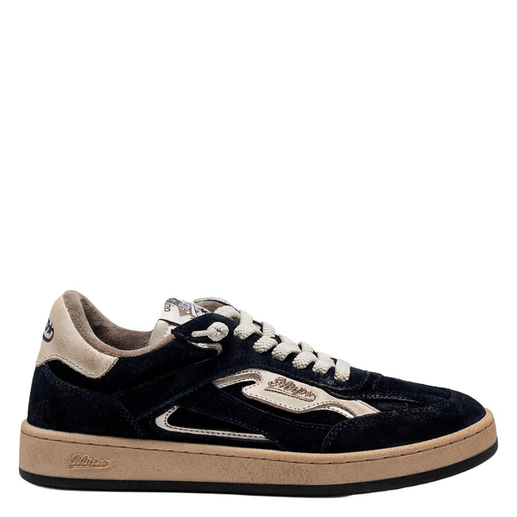 Donkerblauwe dames MRP Beverly suède sneakers - met elastische veters