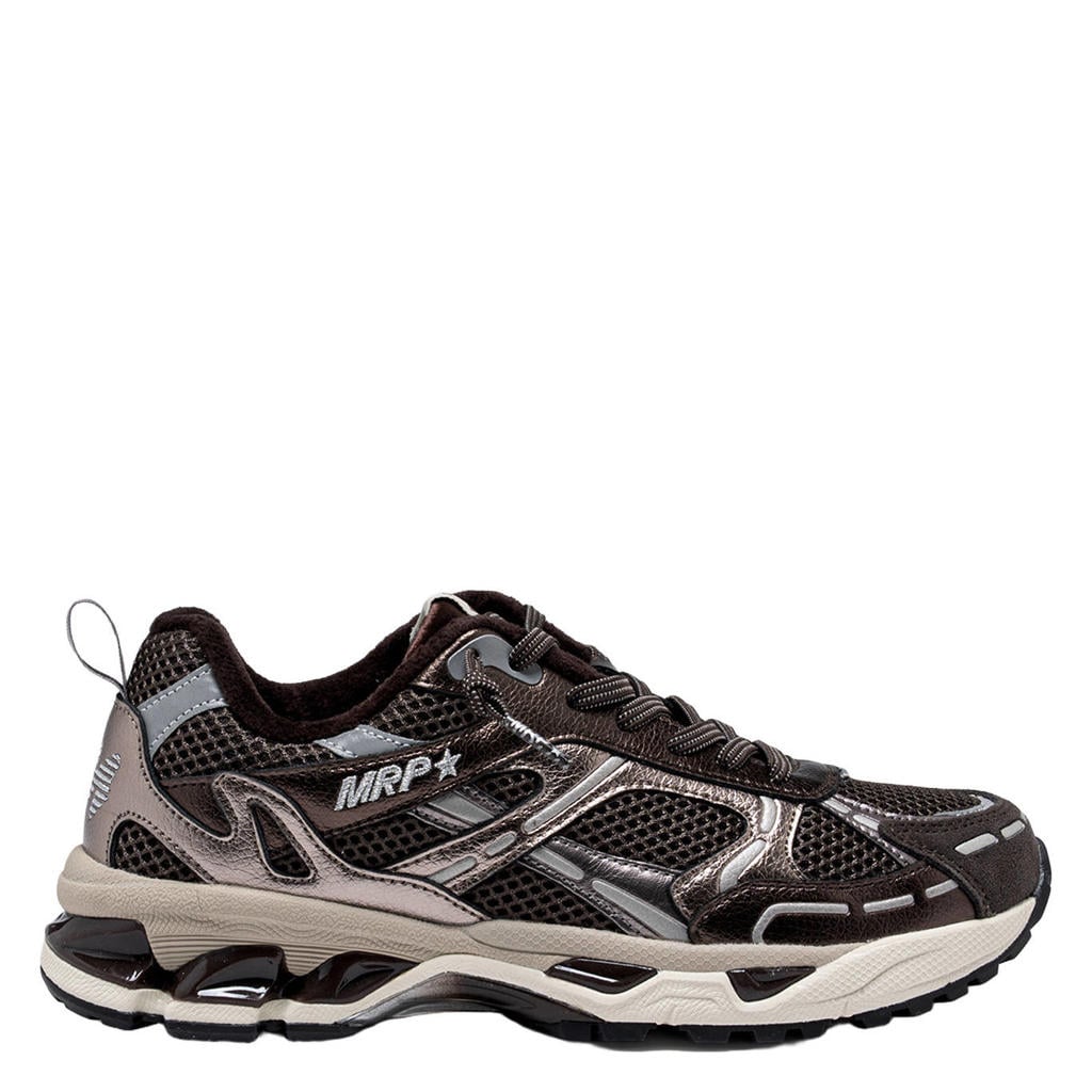 Bruine dames MRP leren sneakers - van 40% leer/50% mesh/5% suède/5% pu met elastische veters