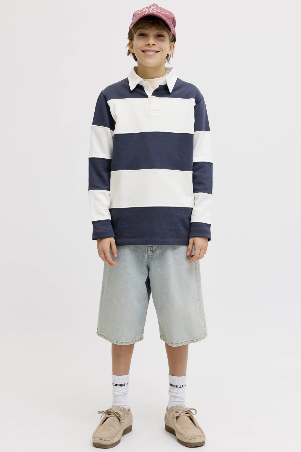 Light blue denim jongens JACK & JONES JUNIOR baggy fit short van denim met high waist en effen