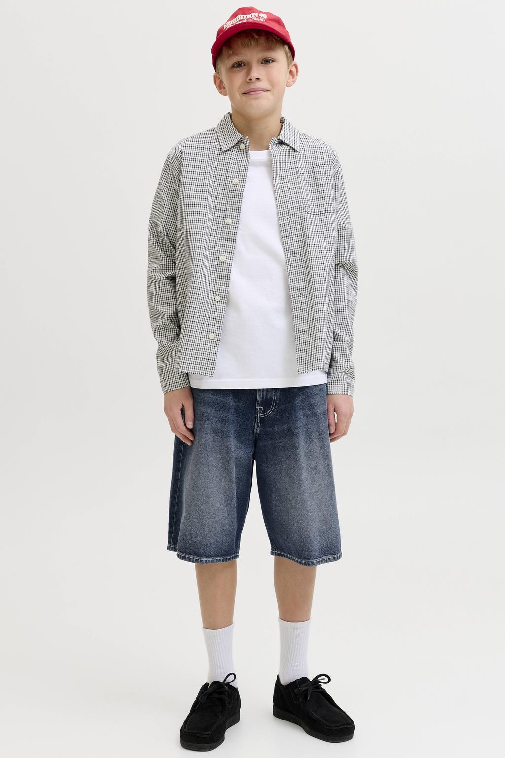 Dark blue denim jongens JACK & JONES JUNIOR baggy fit short van denim met high waist en effen