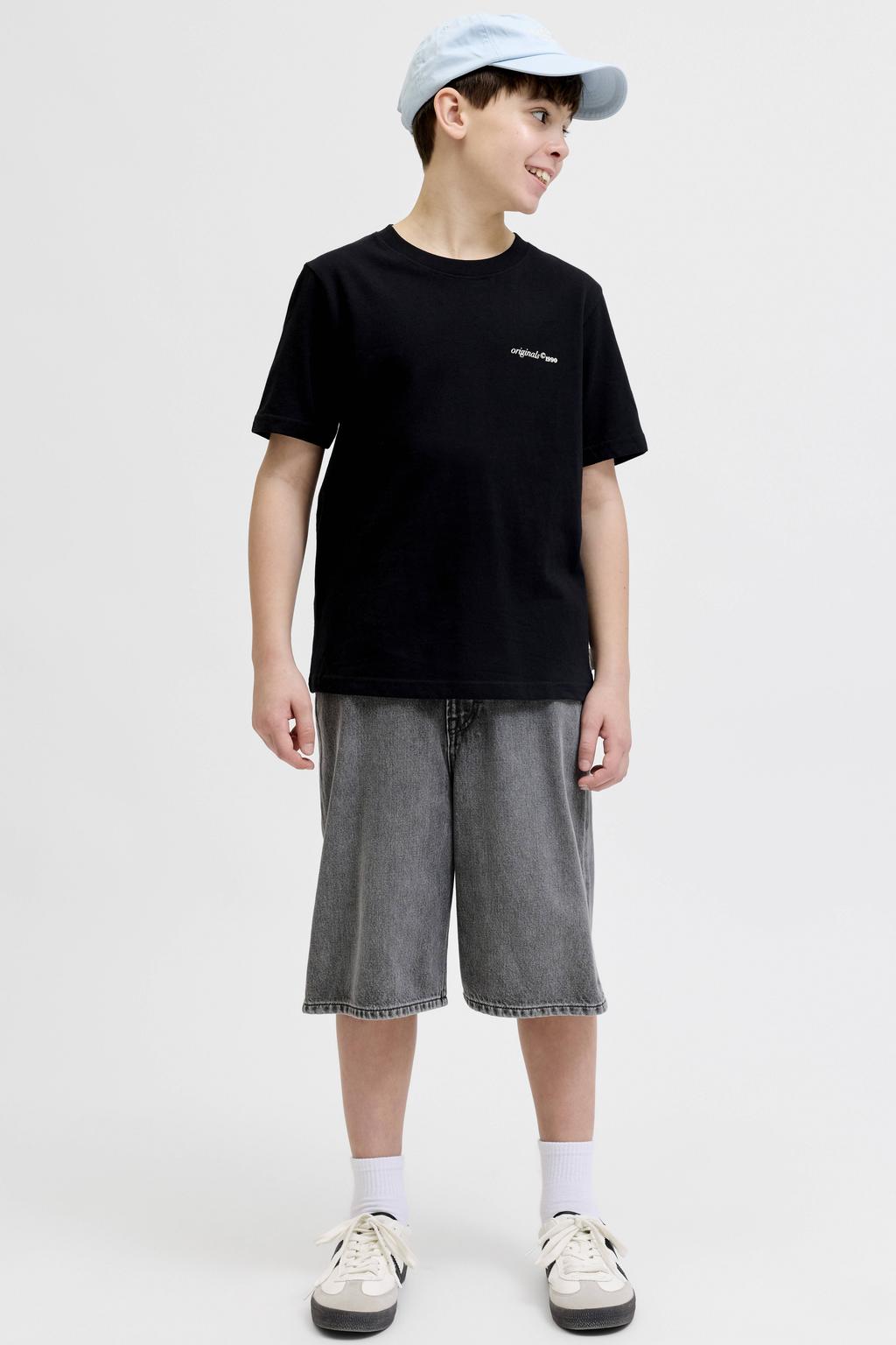 Black denim jongens JACK & JONES JUNIOR baggy fit short van denim met high waist en effen