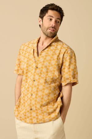 katoenen relaxed fit overhemd met print - donkergeel