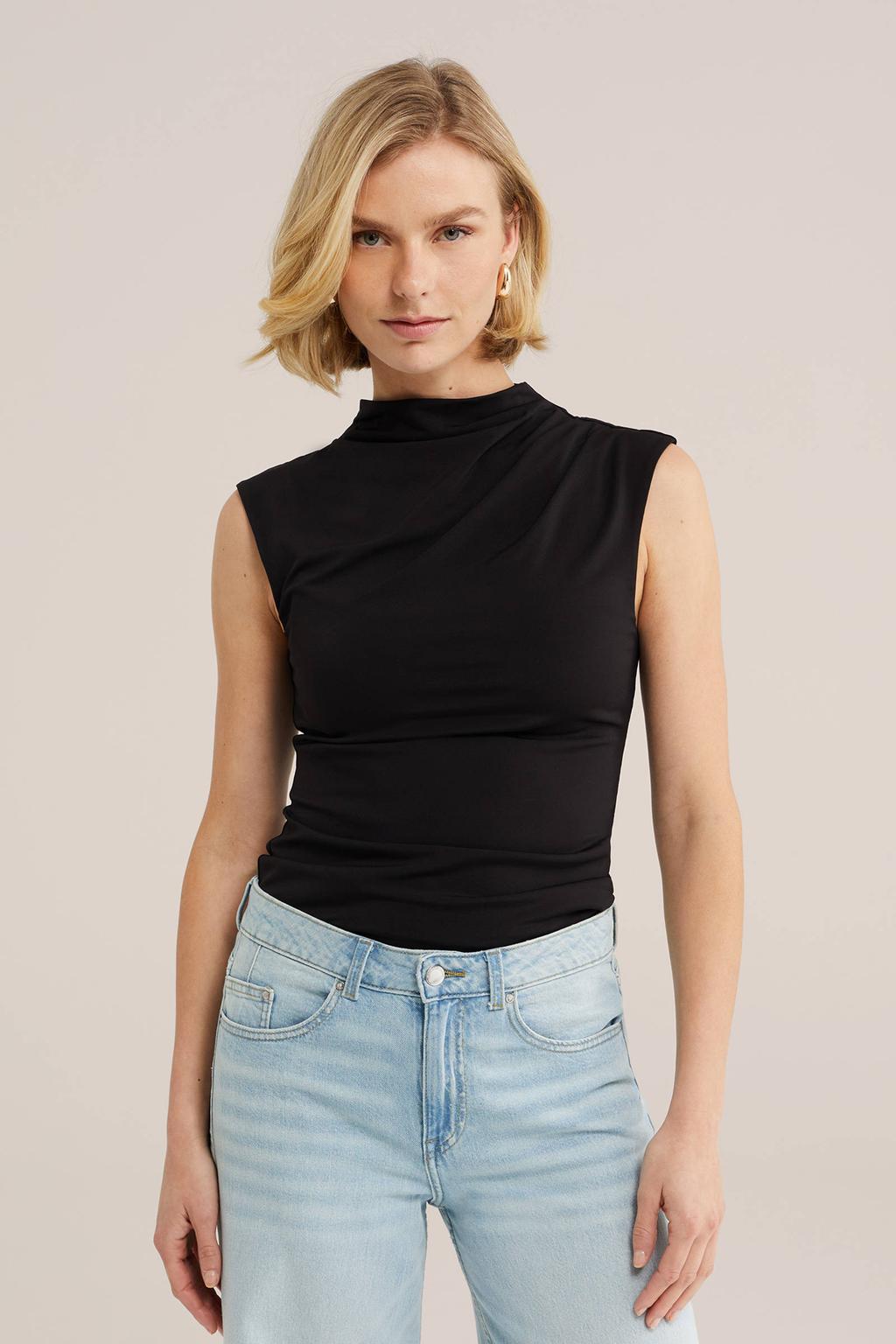 Zwarte dames WE Fashion top van polyester met effen