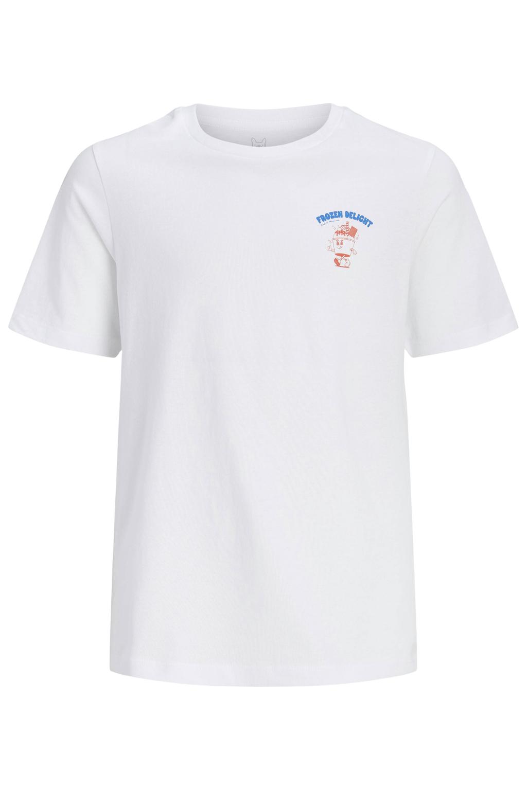Witte jongens JACK & JONES JUNIOR T-shirt van katoen met backprint, korte mouwen en ronde hals