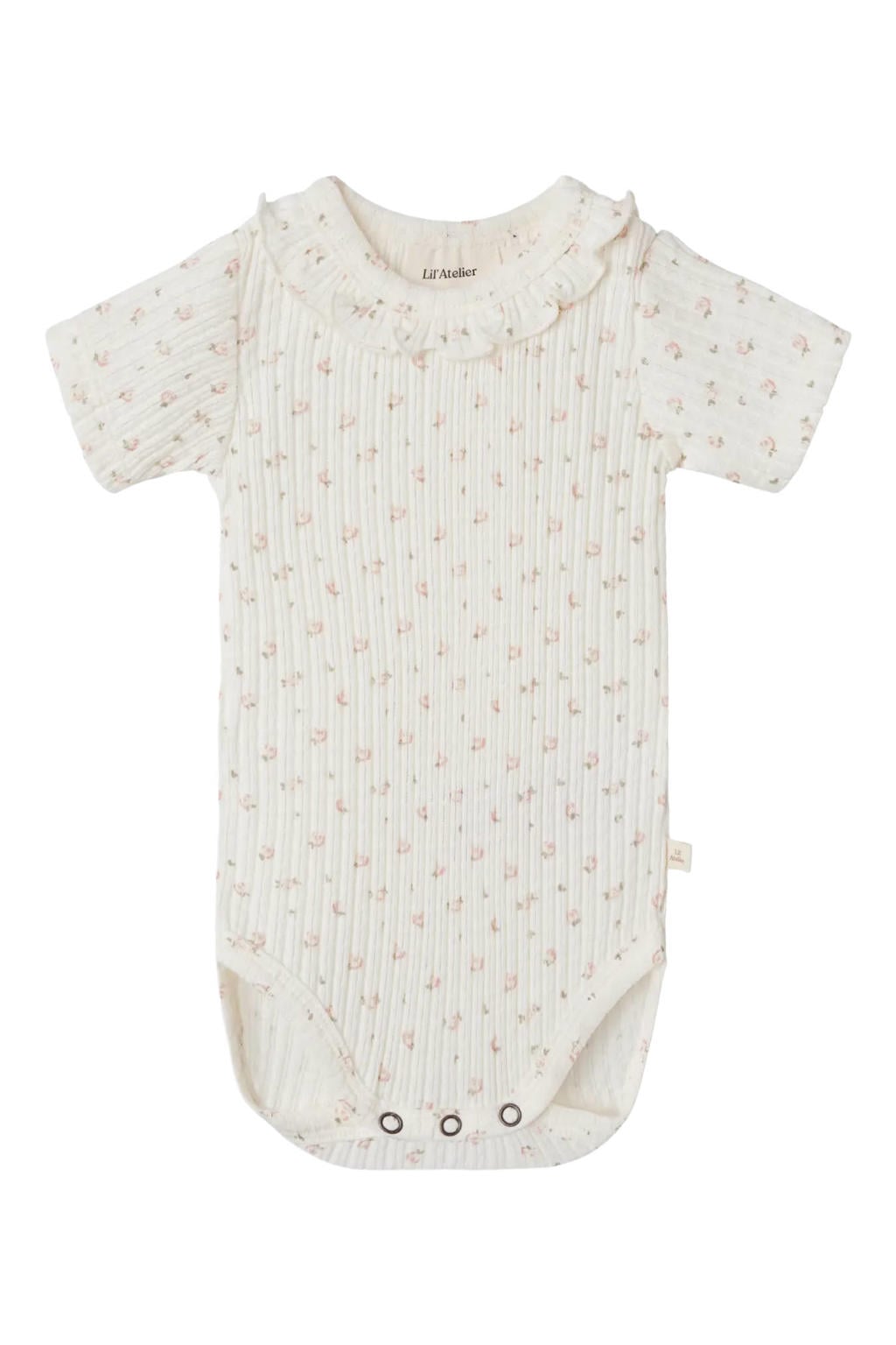 LIL' ATELIER BABY katoenen romper met ruches en print - ecru