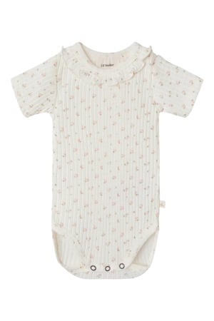 katoenen romper met ruches en print - ecru