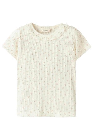 gebloemd T-shirt met ruches - ecru