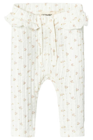 slim fit legging met print en ruches - ecru