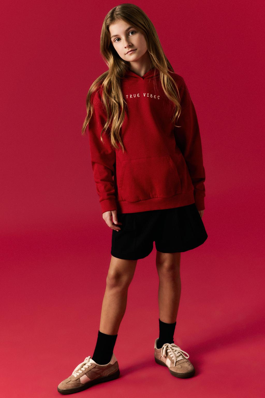 Rode meisjes NAME IT KIDS hoodie van sweat materiaal met backprint, lange mouwen en capuchon