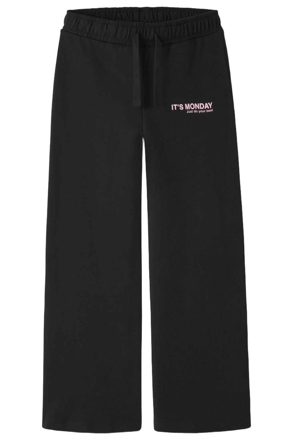 Zwarte meisjes NAME IT KIDS straight leg sweatpant met elastische tailleband met koord en tekst print