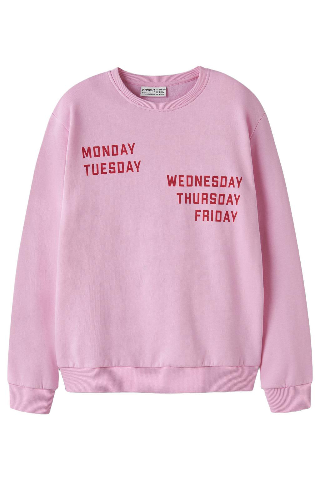 Roze meisjes NAME IT KIDS rechtvallende sweater met backprint, lange mouwen en ronde hals