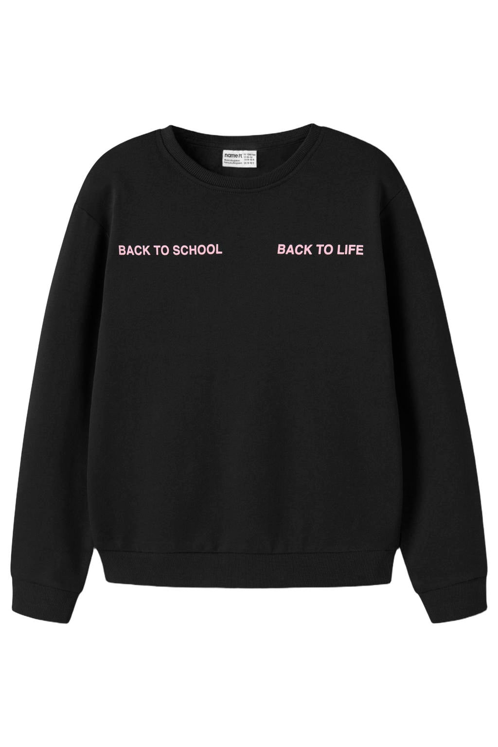 Zwarte meisjes NAME IT KIDS rechtvallende sweater met backprint, lange mouwen en ronde hals