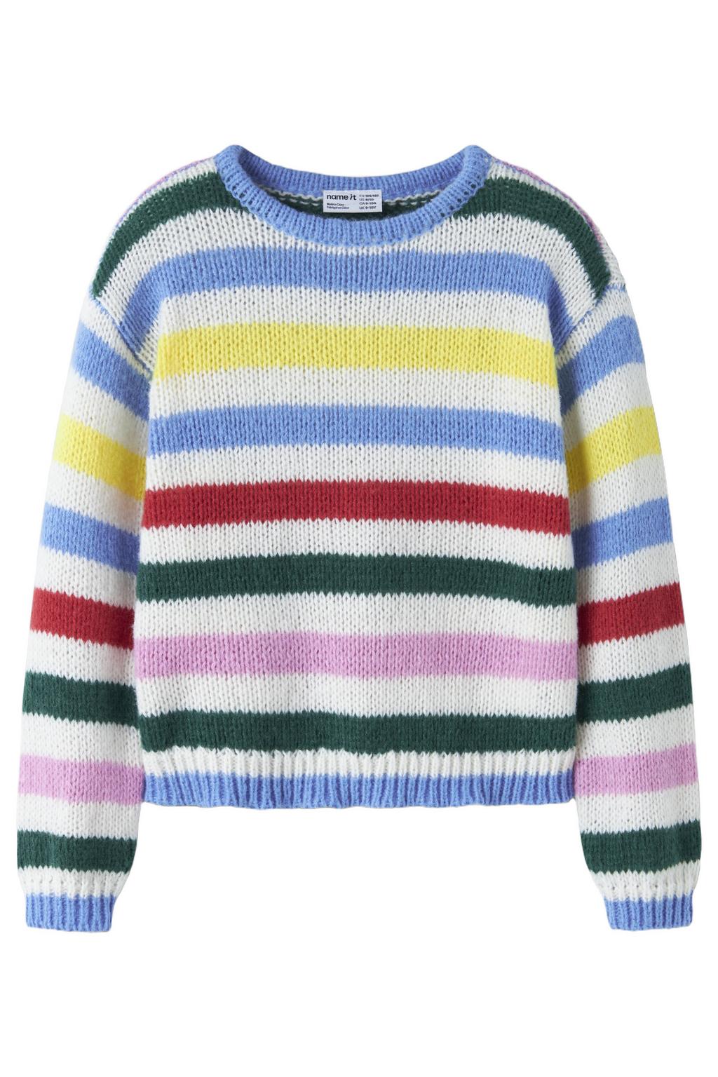 Wit, roze en blauwe meisjes NAME IT KIDS rechtvallende gestreepte gebreide trui van polyester met lange mouwen en ronde hals