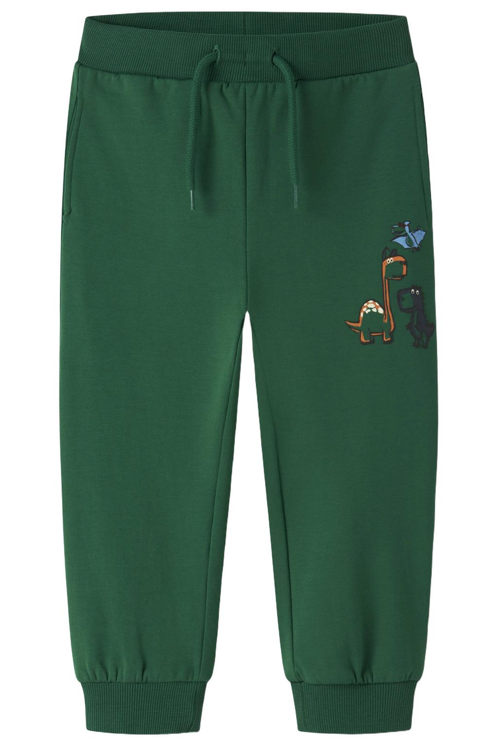 Groene jongens NAME IT MINI joggingbroek van sweat materiaal met elastische tailleband met koord en effen