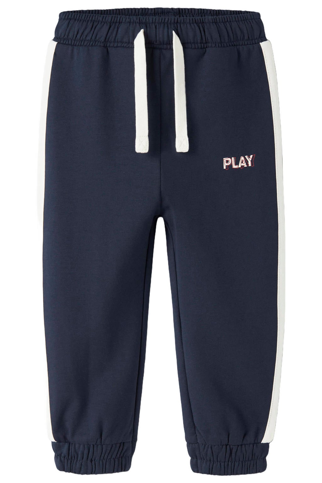 Donkerblauwe jongens NAME IT MINI regular fit joggingbroek van sweat materiaal met elastische tailleband met koord en effen
