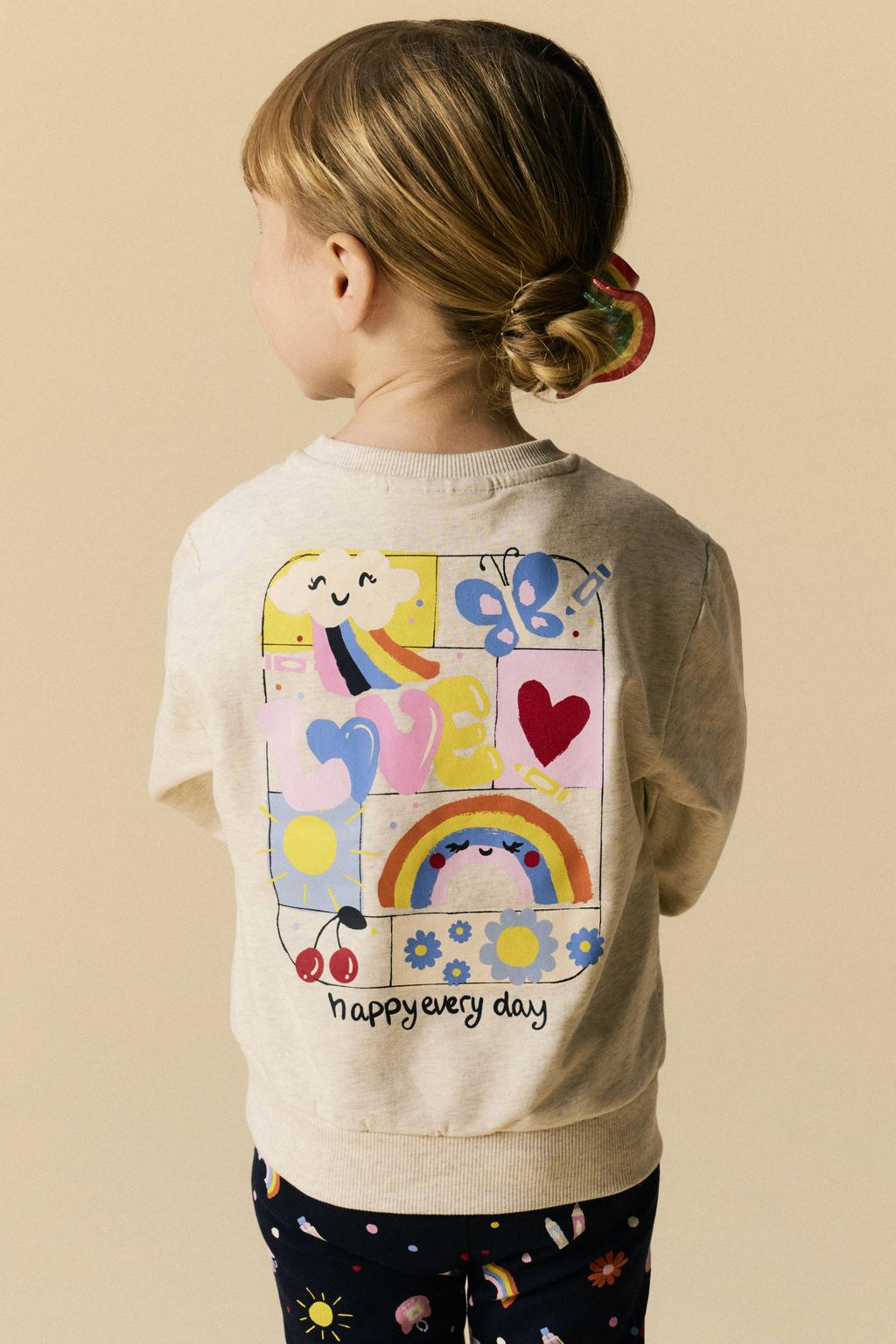 Beige meisjes NAME IT MINI rechtvallende sweater met backprint, lange mouwen en ronde hals