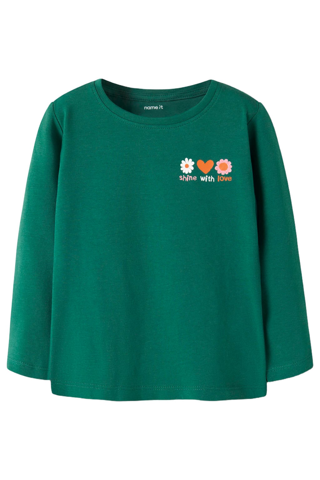 Groene meisjes NAME IT MINI longsleeve van stretchkatoen met backprint, lange mouwen en ronde hals