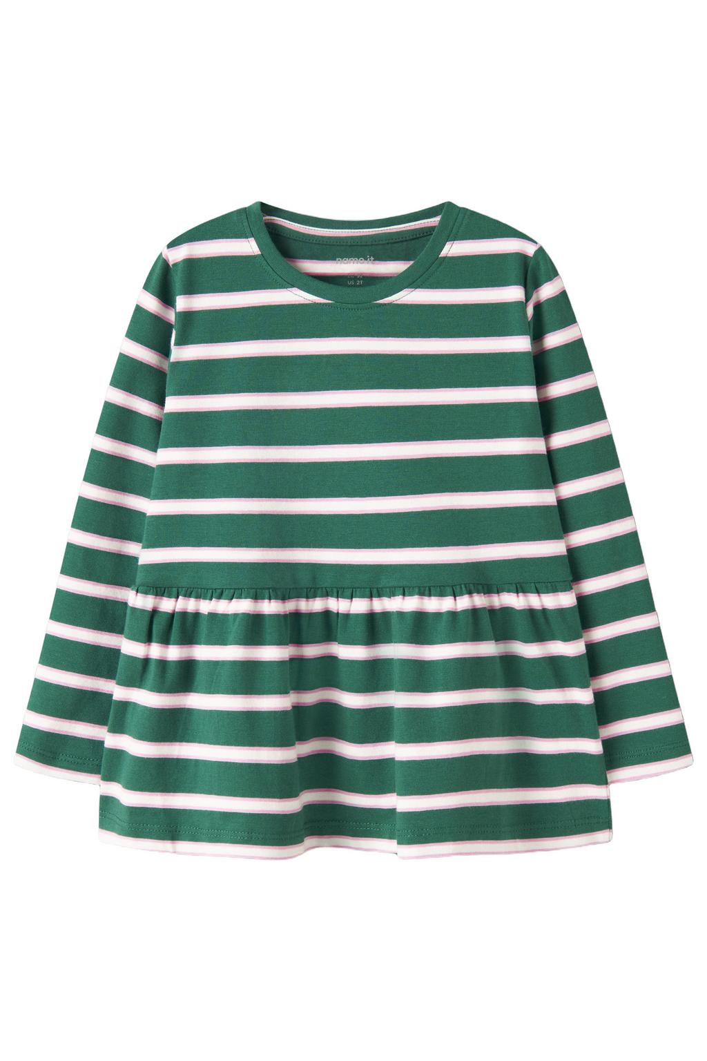 Groen en witte meisjes NAME IT MINI gestreepte longsleeve van stretchkatoen met lange mouwen en ronde hals