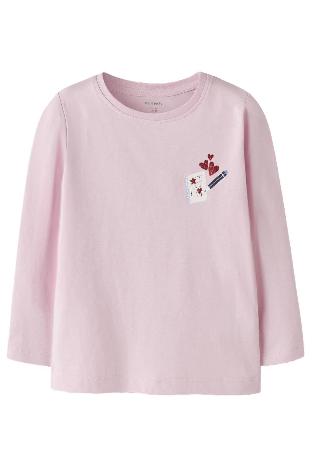 Roze meisjes NAME IT MINI longsleeve van stretchkatoen met backprint, lange mouwen en ronde hals