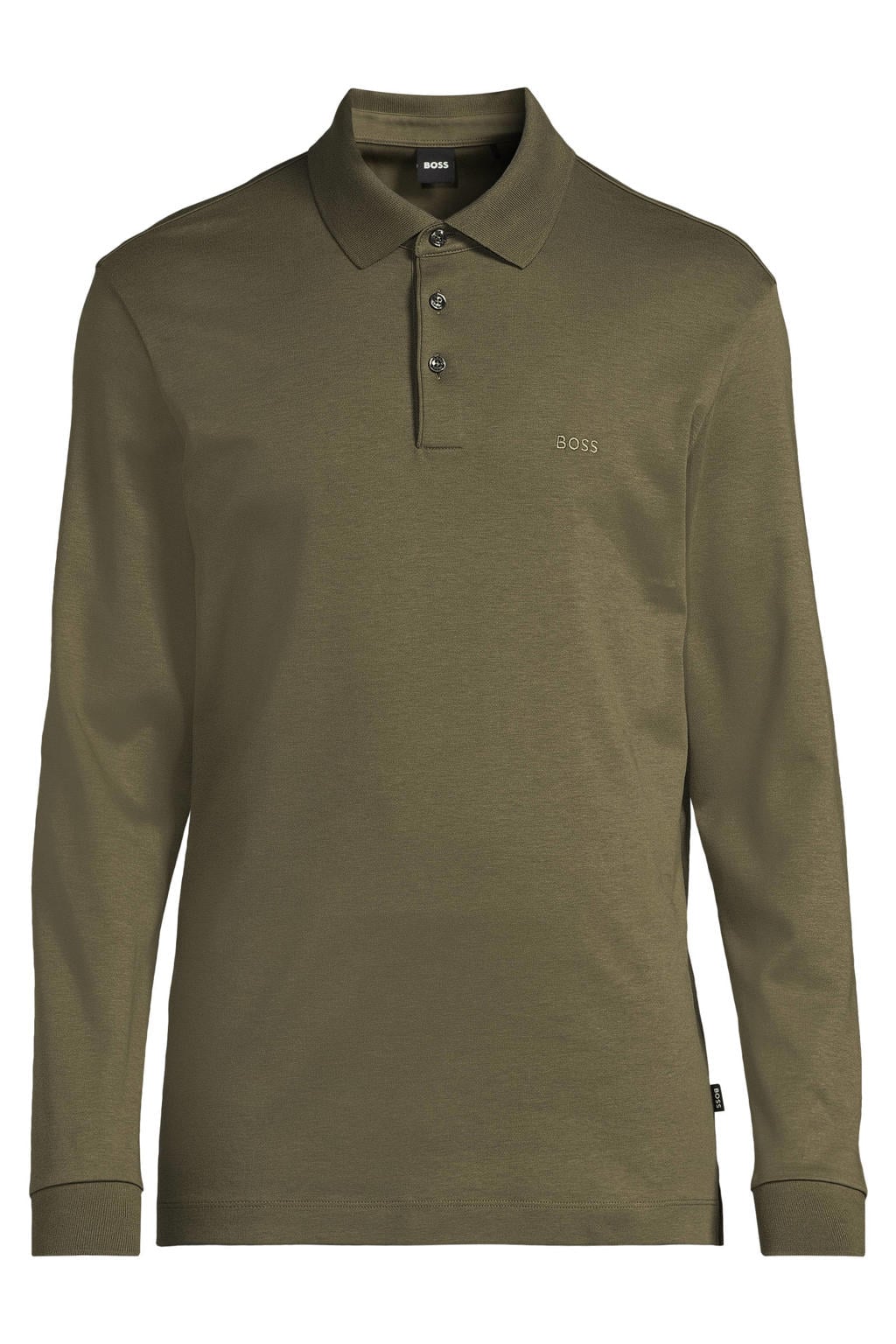 Groene heren BOSS regular fit polo van katoen met logo dessin en lange mouwen