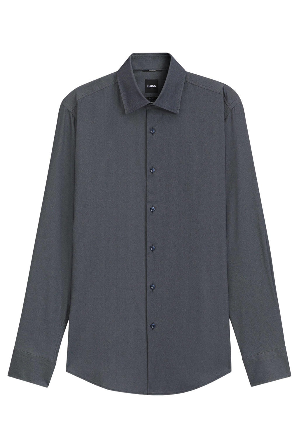 Grijsblauwe heren BOSS slim fit overhemd van polyamide met effen en lange mouwen