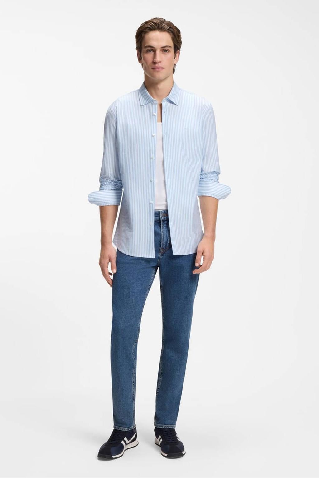 BOSS slim fit gemêleerd casual overhemd - lichtblauw