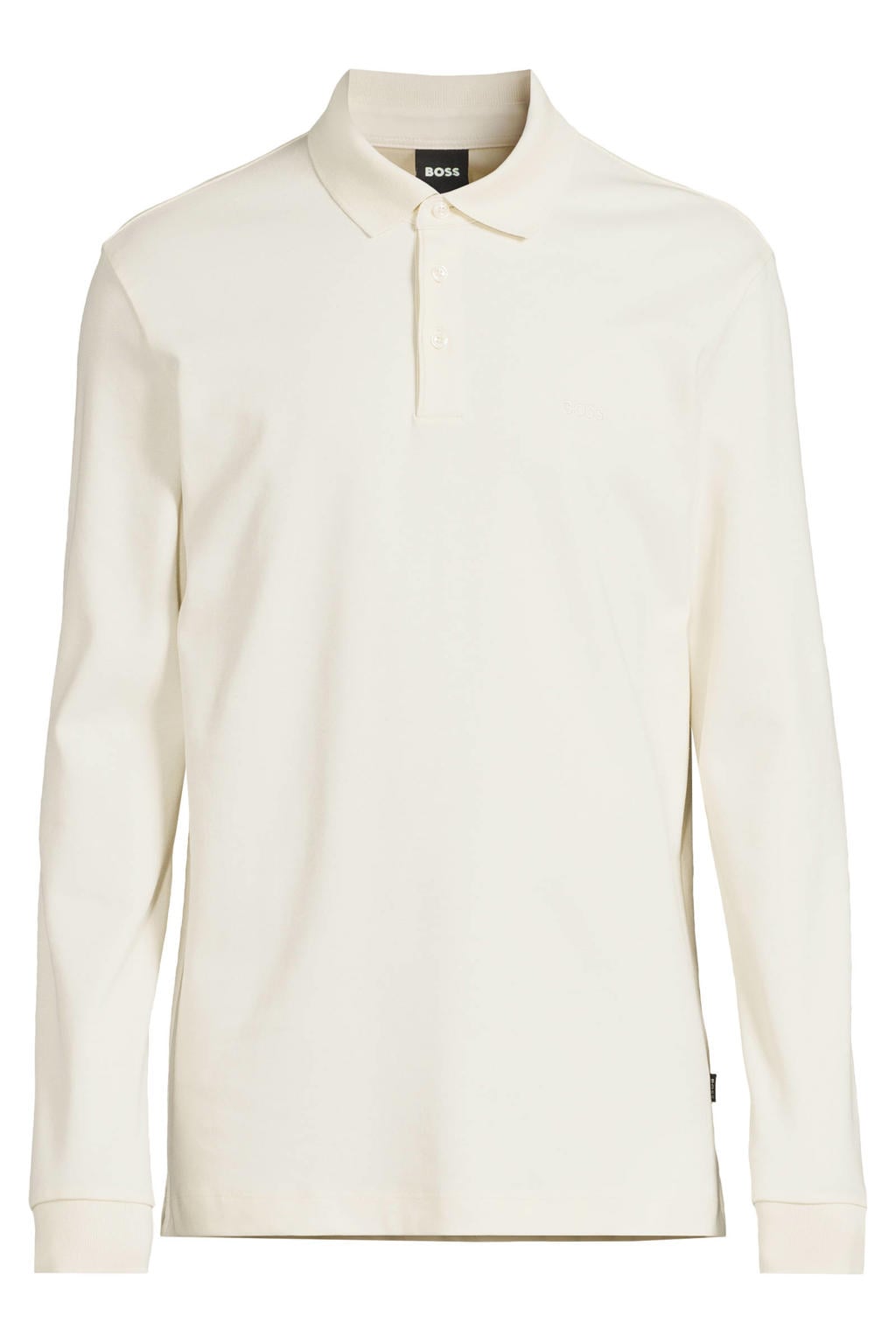 Ecru heren BOSS regular fit polo van katoen met logo dessin en lange mouwen