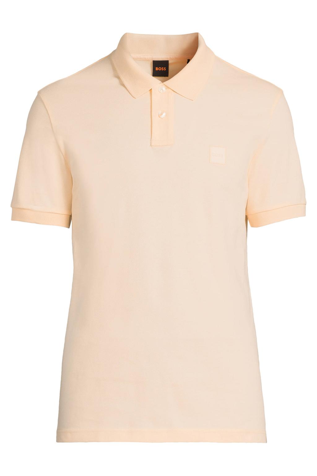 Oranje heren BOSS slim polo van katoen met effen en korte mouwen