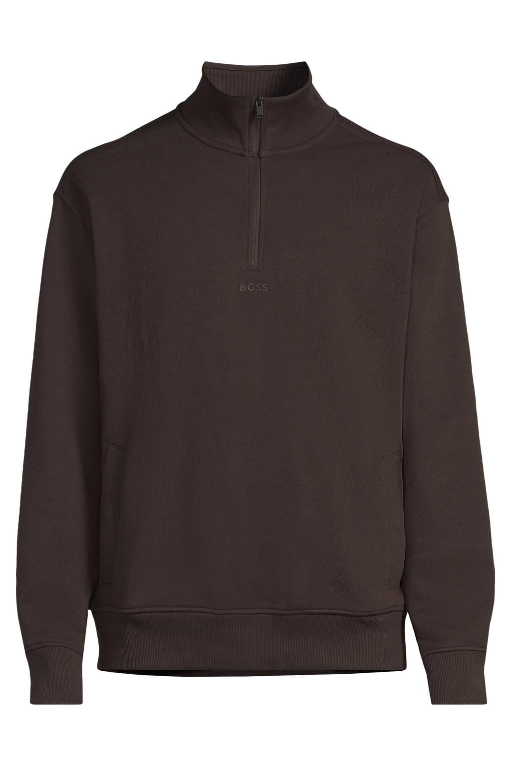 BOSS Ze_Smallzip relaxed fit sweater - dark brown