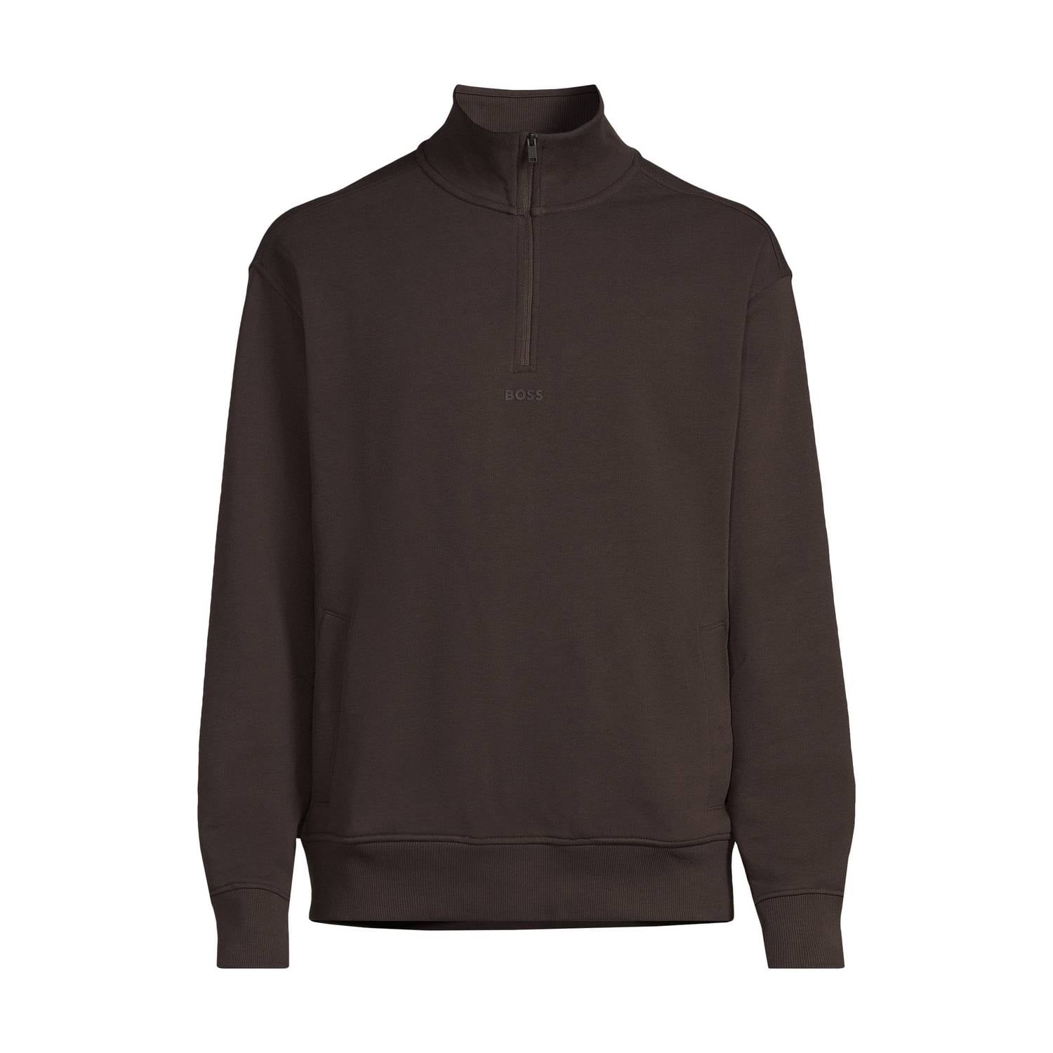 BOSS Ze_Smallzip relaxed fit sweater dark brown