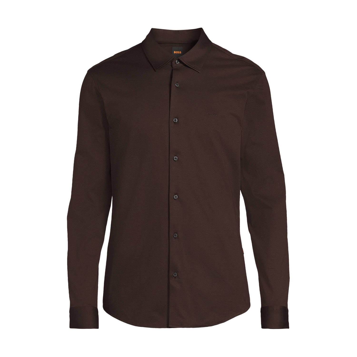 BOSS slim fit gemêleerd overhemd donkerbruin