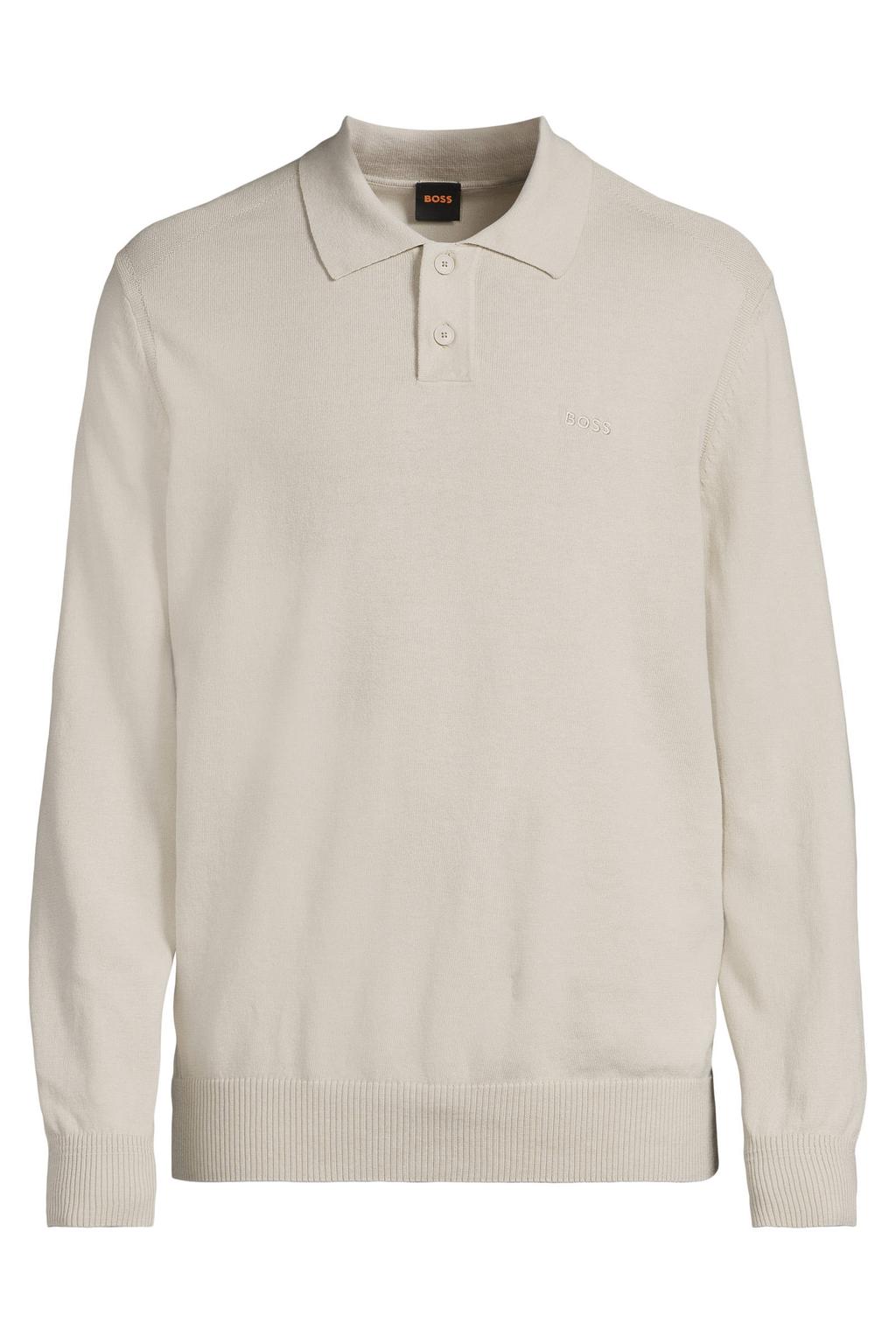 Beige heren BOSS Asac_PL katoenen regular fit gebreide trui light met lange mouwen en polo kraag