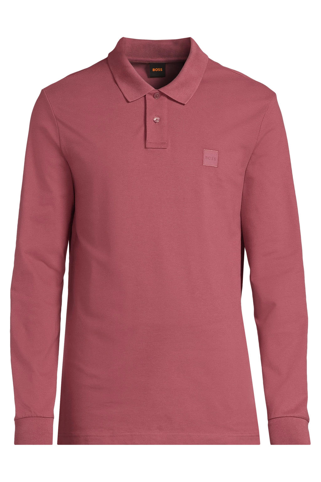 Rode heren BOSS slim fit polo van stretchkatoen met logo dessin en lange mouwen