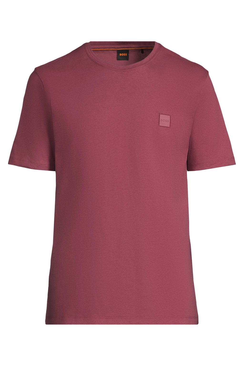 Donkerrode heren BOSS regular fit T-shirt van katoen met effen, korte mouwen en ronde hals