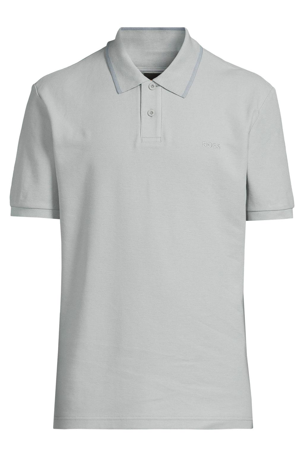 Lichtgrijze heren BOSS regular fit polo van katoen met effen en korte mouwen