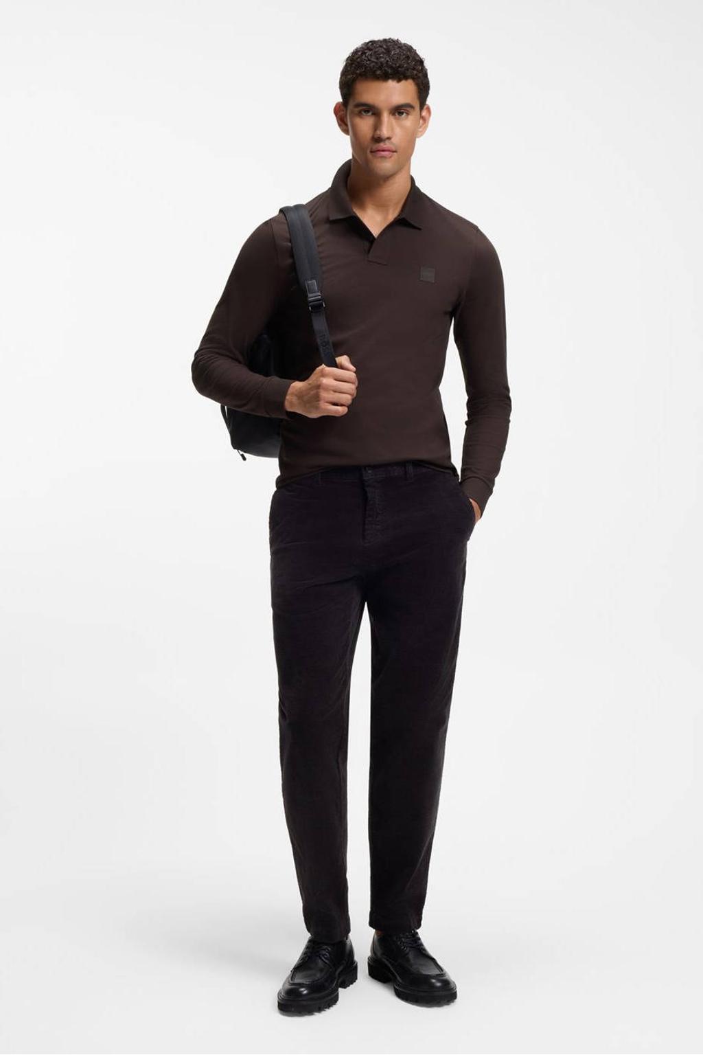 BOSS Passerby slim fit polo met logo - dark brown