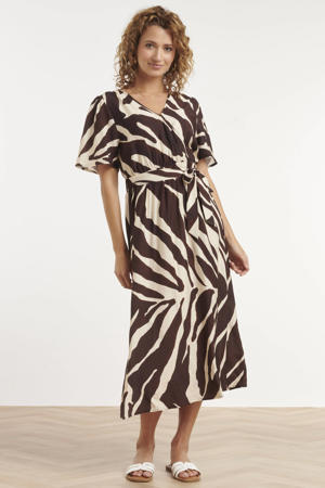 viscose midi zomerjurk met print - bruin