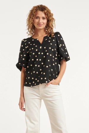 top met stippen - zwart