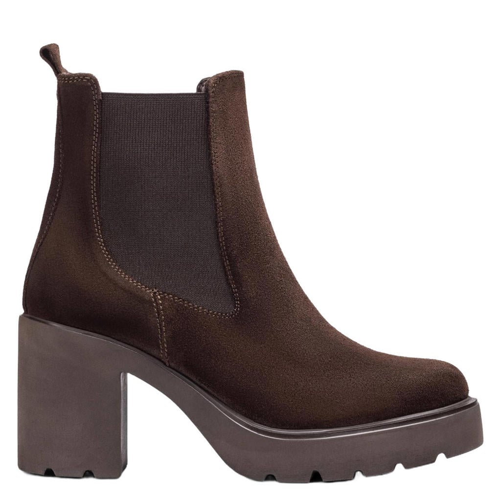 Donkerblauwe dames Unisa leren chelsea boots met blokhak - van suède