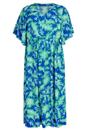 viscose midi gebloemde zomerjurk - blauw