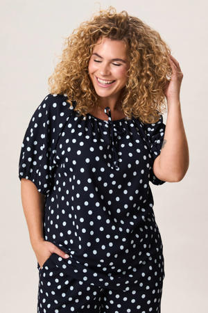 blousetop met stippen - donkerblauw
