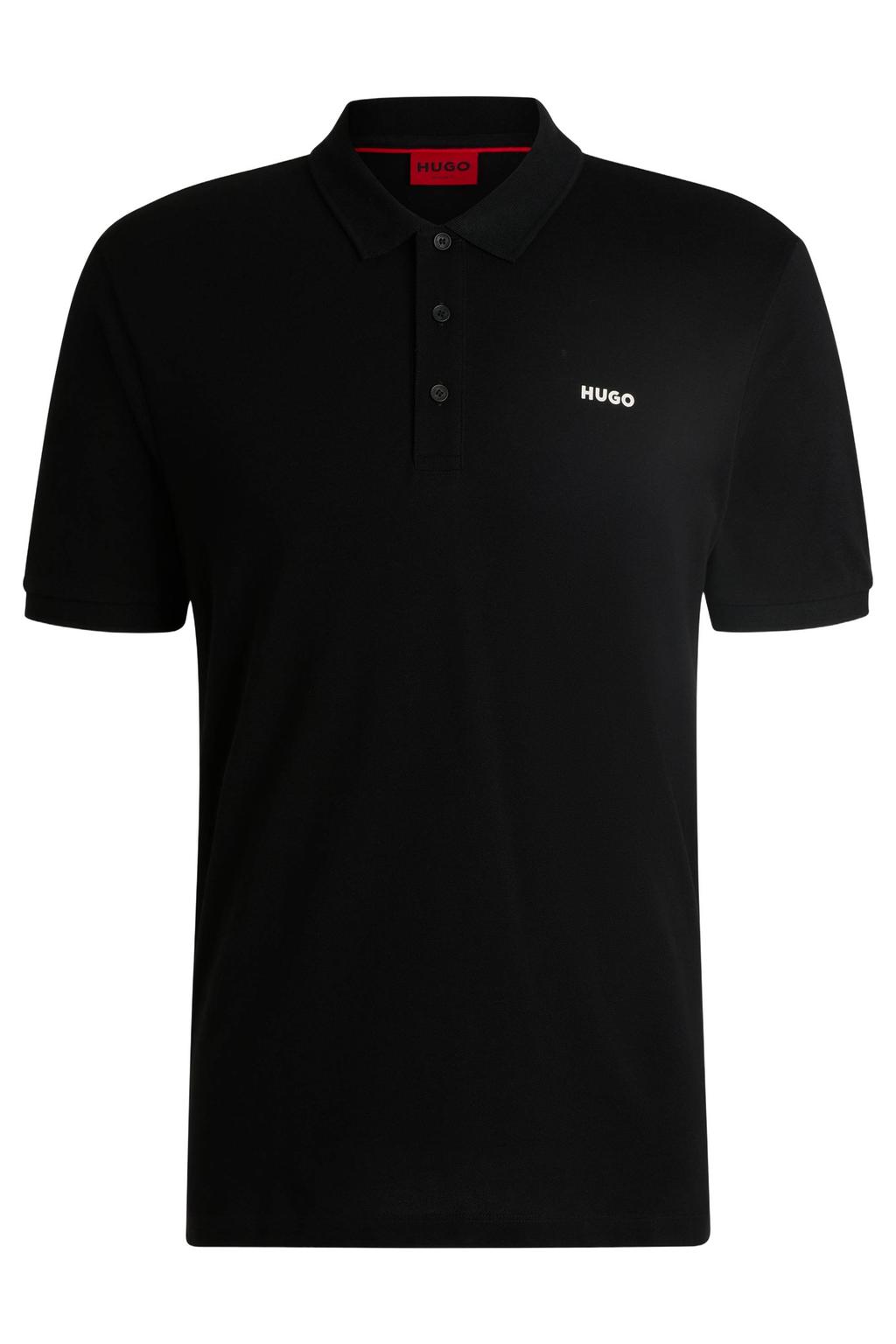 Zwarte heren HUGO regular fit polo van katoen met effen en korte mouwen
