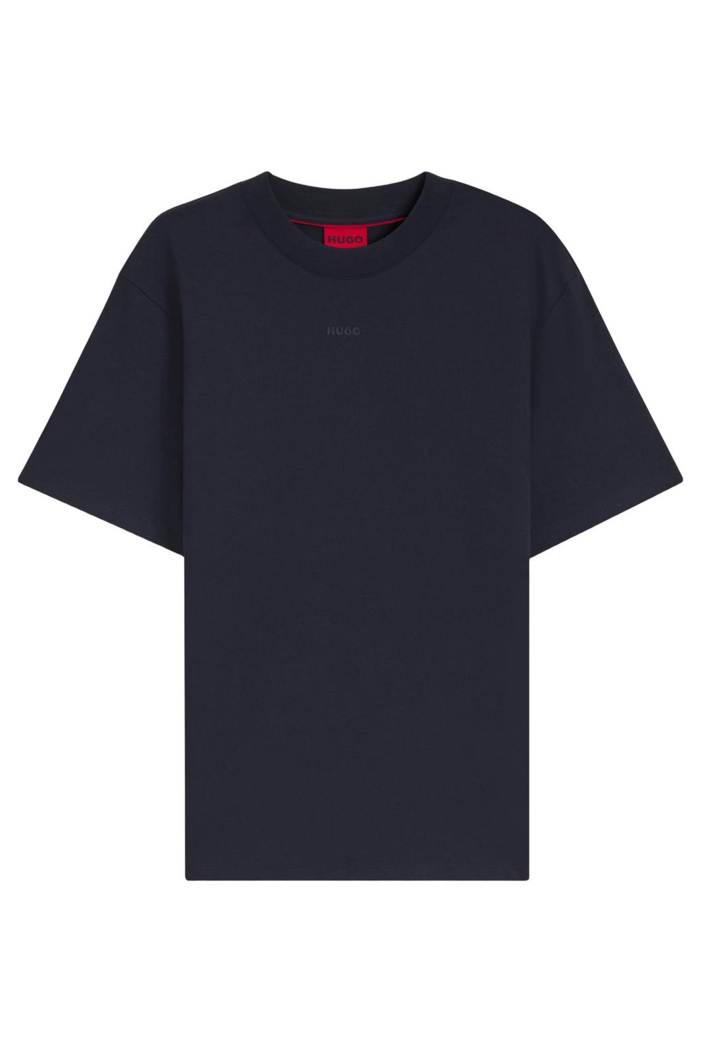 Donkerblauwe heren HUGO regular fit T-shirt van katoen met effen, korte mouwen en ronde hals