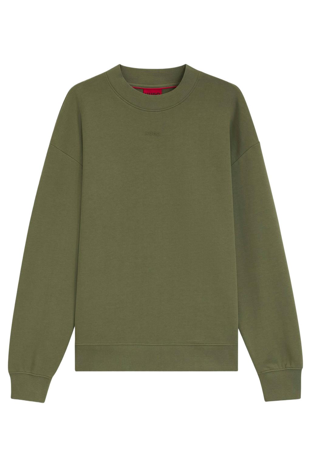 HUGO relaxed fit sweater met geribde boorden - groen