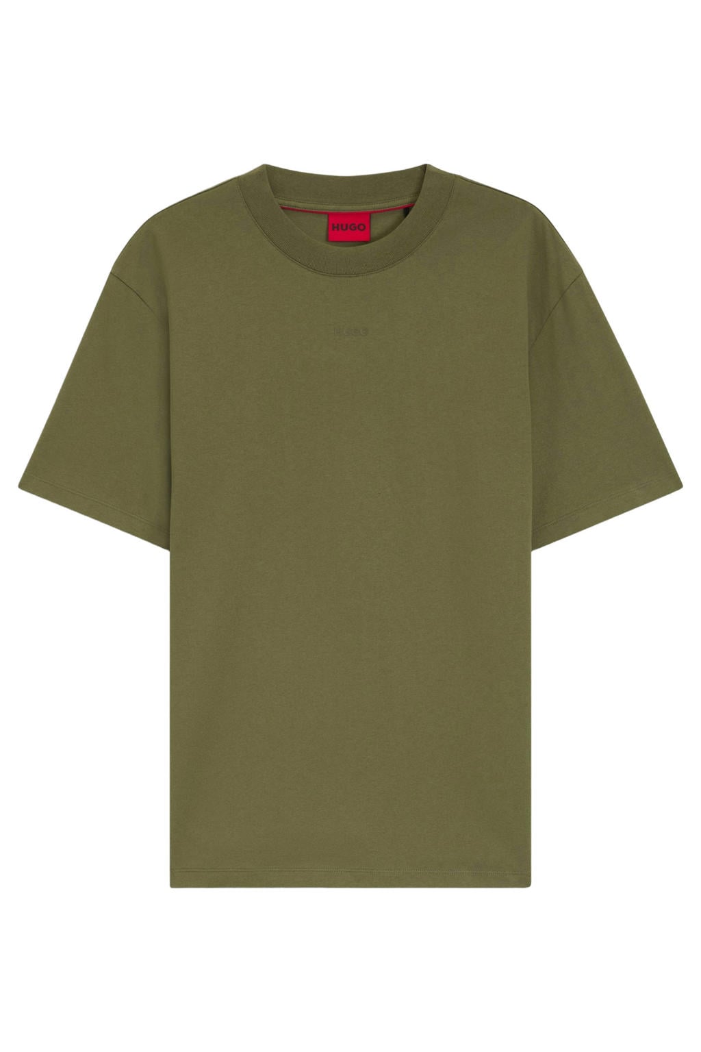 Groene heren HUGO regular fit T-shirt van katoen met effen, korte mouwen en ronde hals