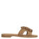 Manfield suède slippers met franjes - beige