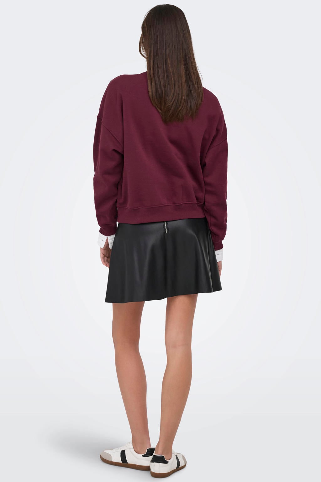 JDY oversized trui met borduursels en tekst - donkerrood