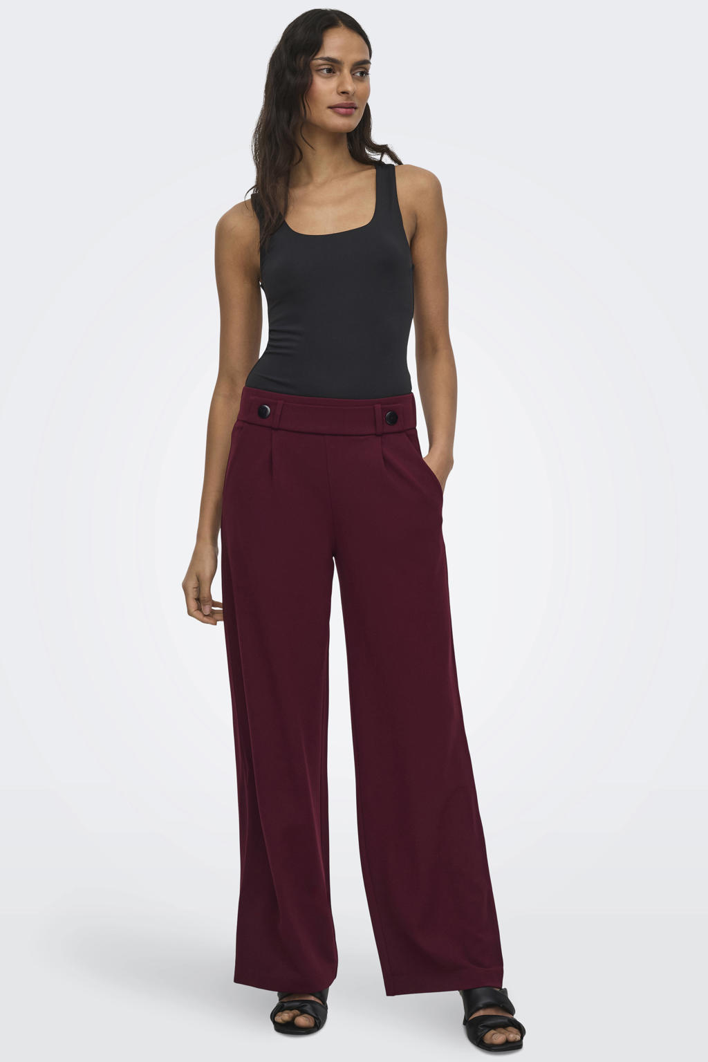 JDY jersey wide leg palazzobroek - donkerrood